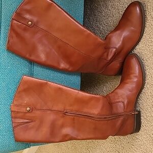 Tall wide-calf leather boots